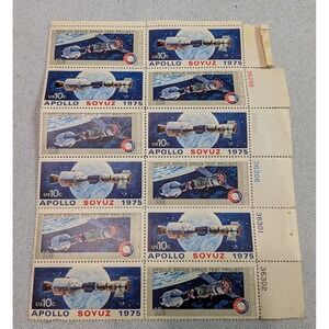 USPS Apollo Soyuz Space Test Project Stamps 12ct Multi Good Vintage 1975 Sheet